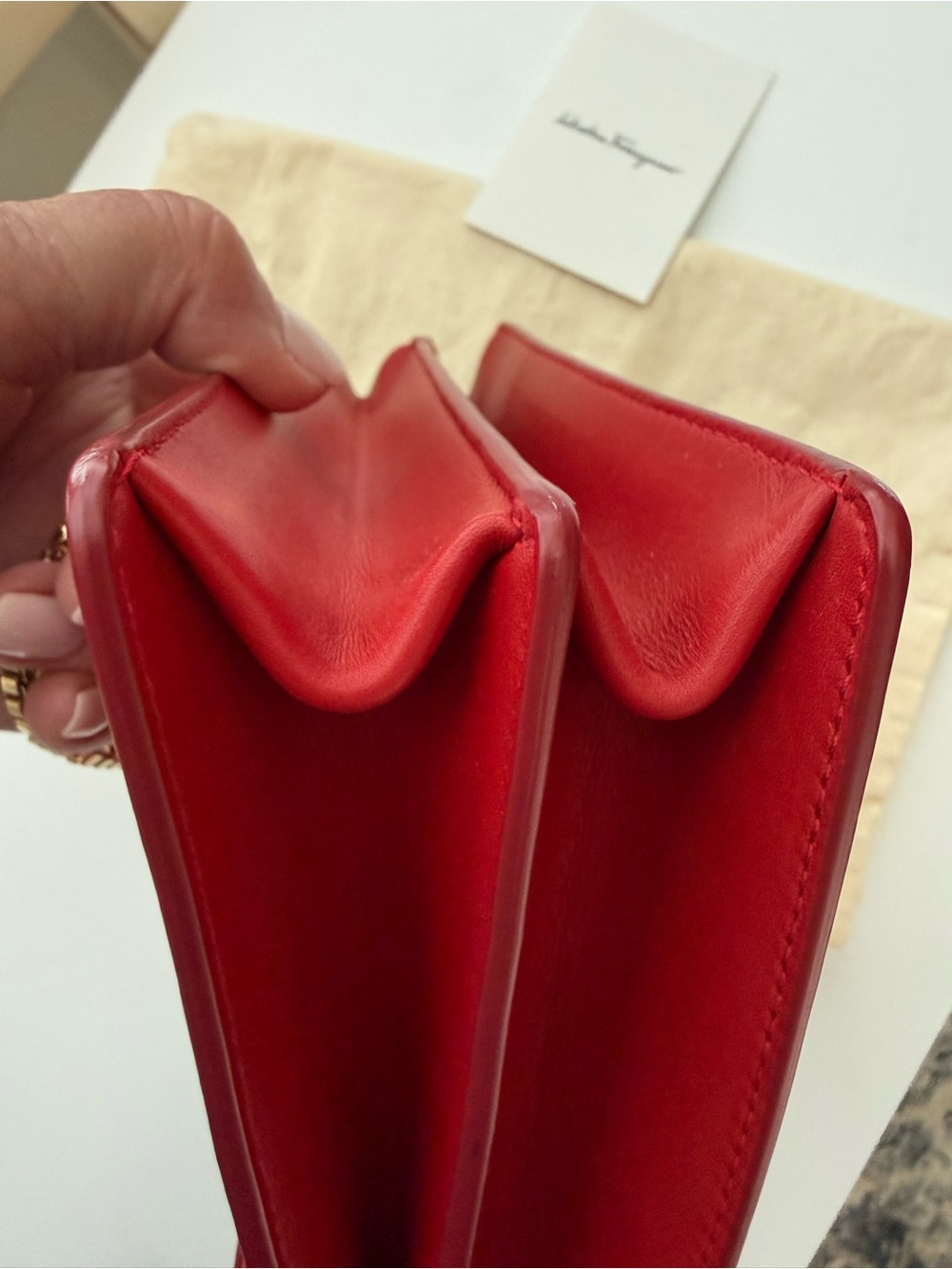 Authentic Ferragamo Red Leather Gancini Crossbody Bag with Gold hardware - Picture 9 of 11